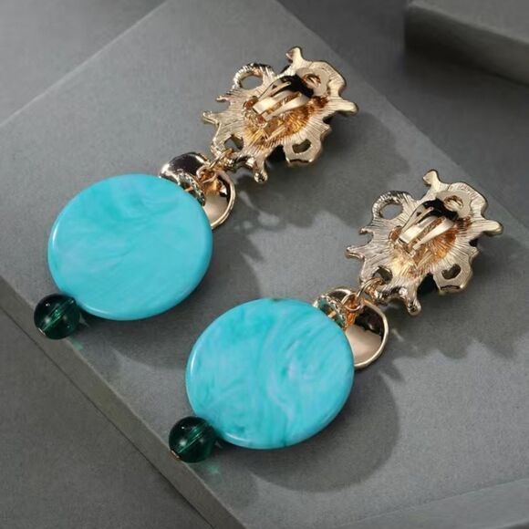 🔅🆕🔅 Statement BoHo Blue Resin Clip On Earrings ✨ - Picture 7 of 13